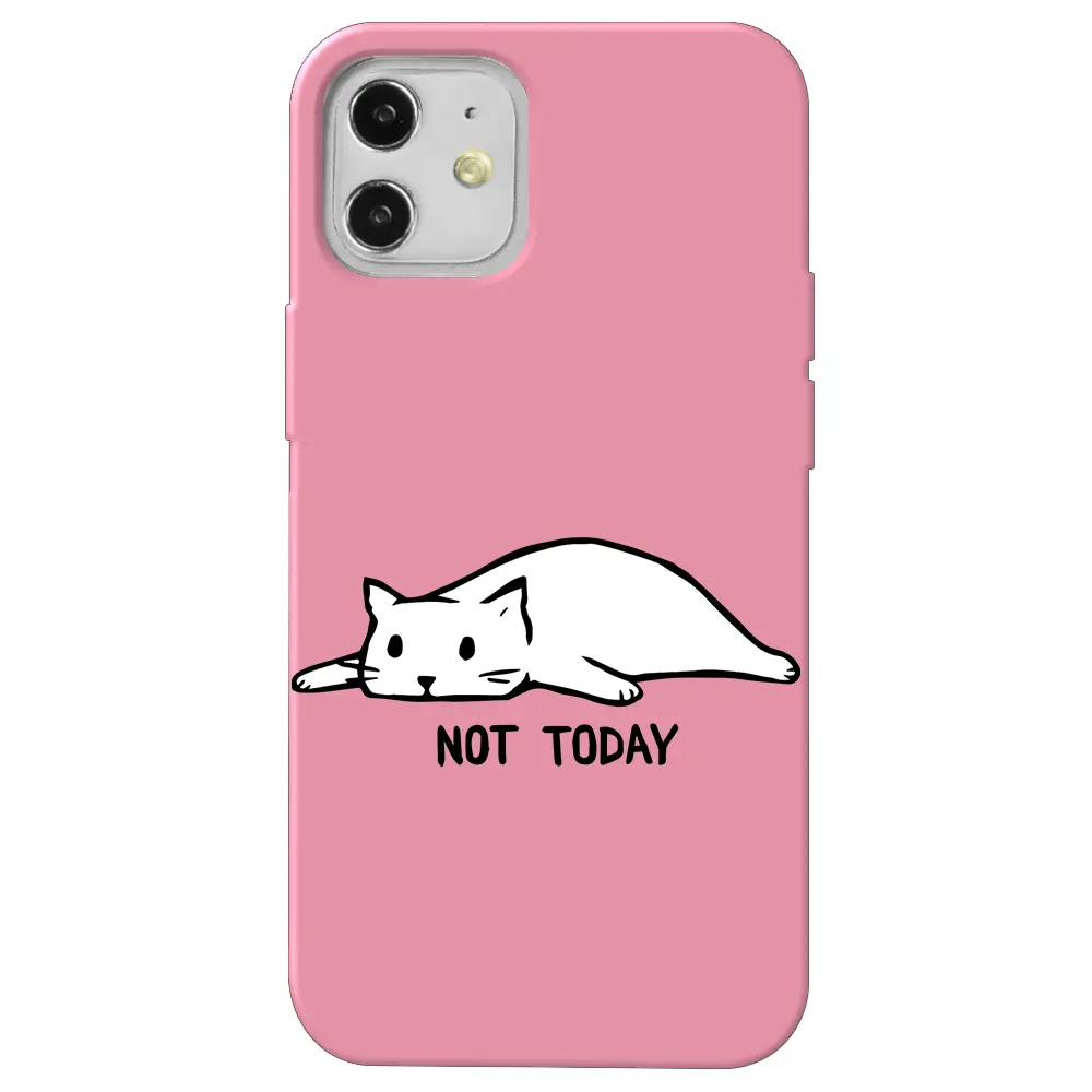 Apple iPhone 12 Mini Pembe Renkli Silikon Telefon Kılıfı - Not Today Cat