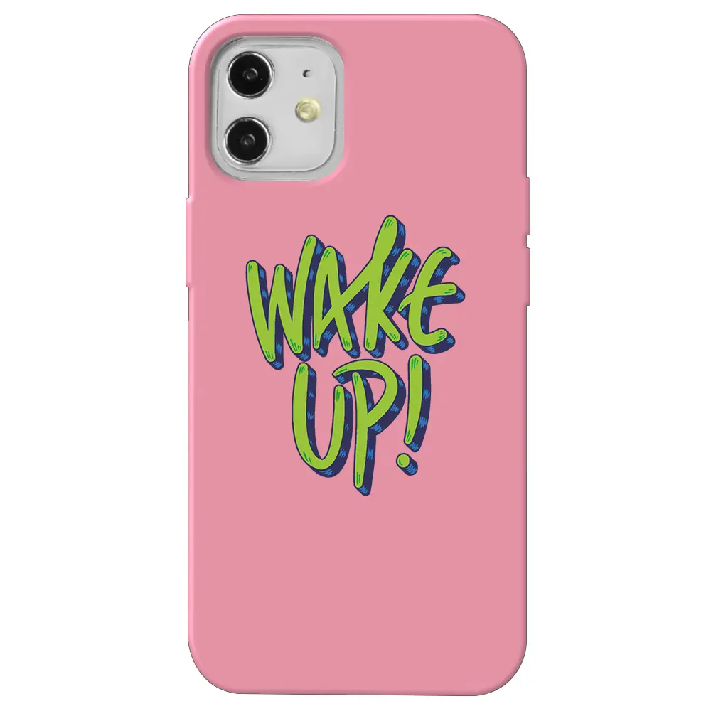 Apple iPhone 12 Mini Pembe Renkli Silikon Telefon Kılıfı - Wake Up