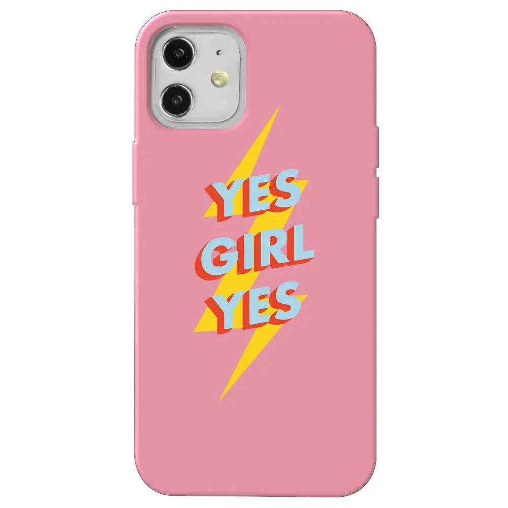Apple iPhone 12 Mini Pembe Renkli Silikon Telefon Kılıfı - Yes Girl