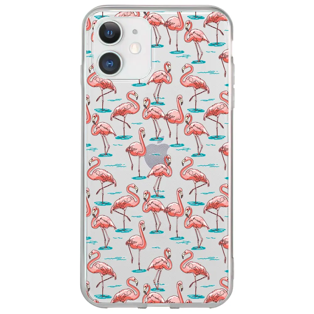 Apple iPhone 12 Mini Şeffaf Telefon Kılıfı - Flamingolar