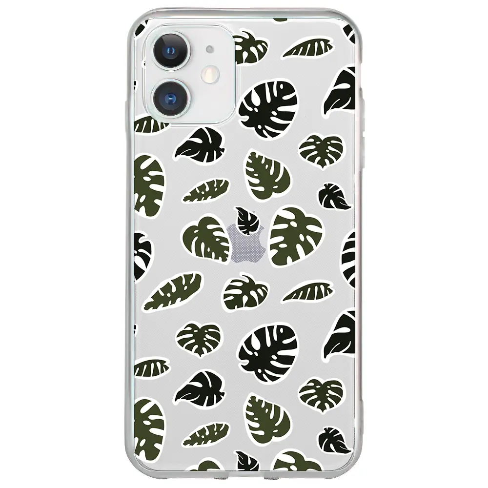 Apple iPhone 12 Mini Şeffaf Telefon Kılıfı - Monstera Yaprakları
