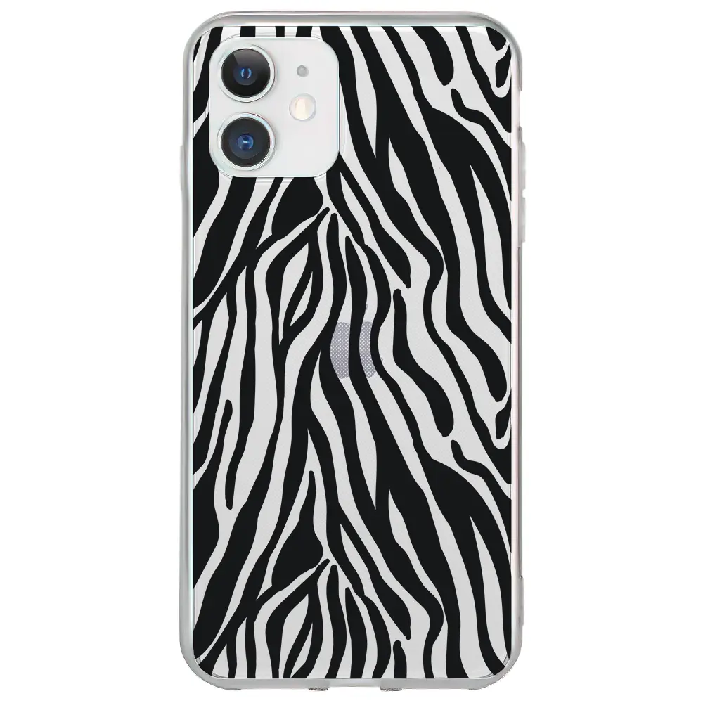 Apple iPhone 12 Mini Şeffaf Telefon Kılıfı - Siyah Zebra Desenleri