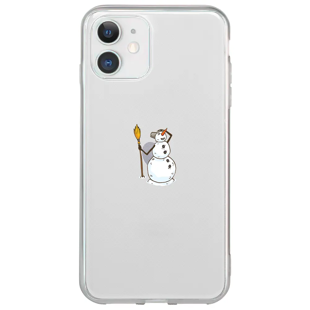 Apple iPhone 12 Mini Şeffaf Telefon Kılıfı - Snowman Looking Around