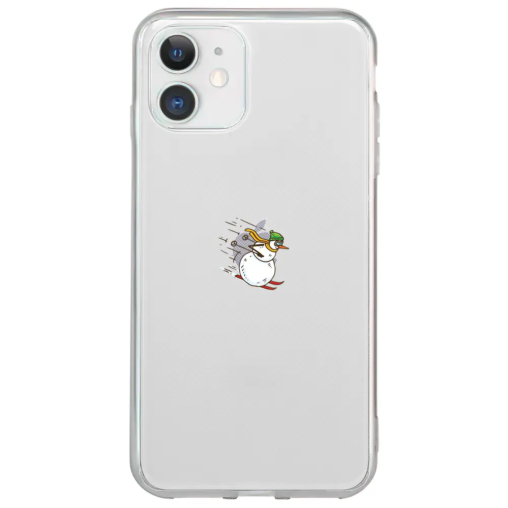 Apple iPhone 12 Mini Şeffaf Telefon Kılıfı - Snowman Skiing