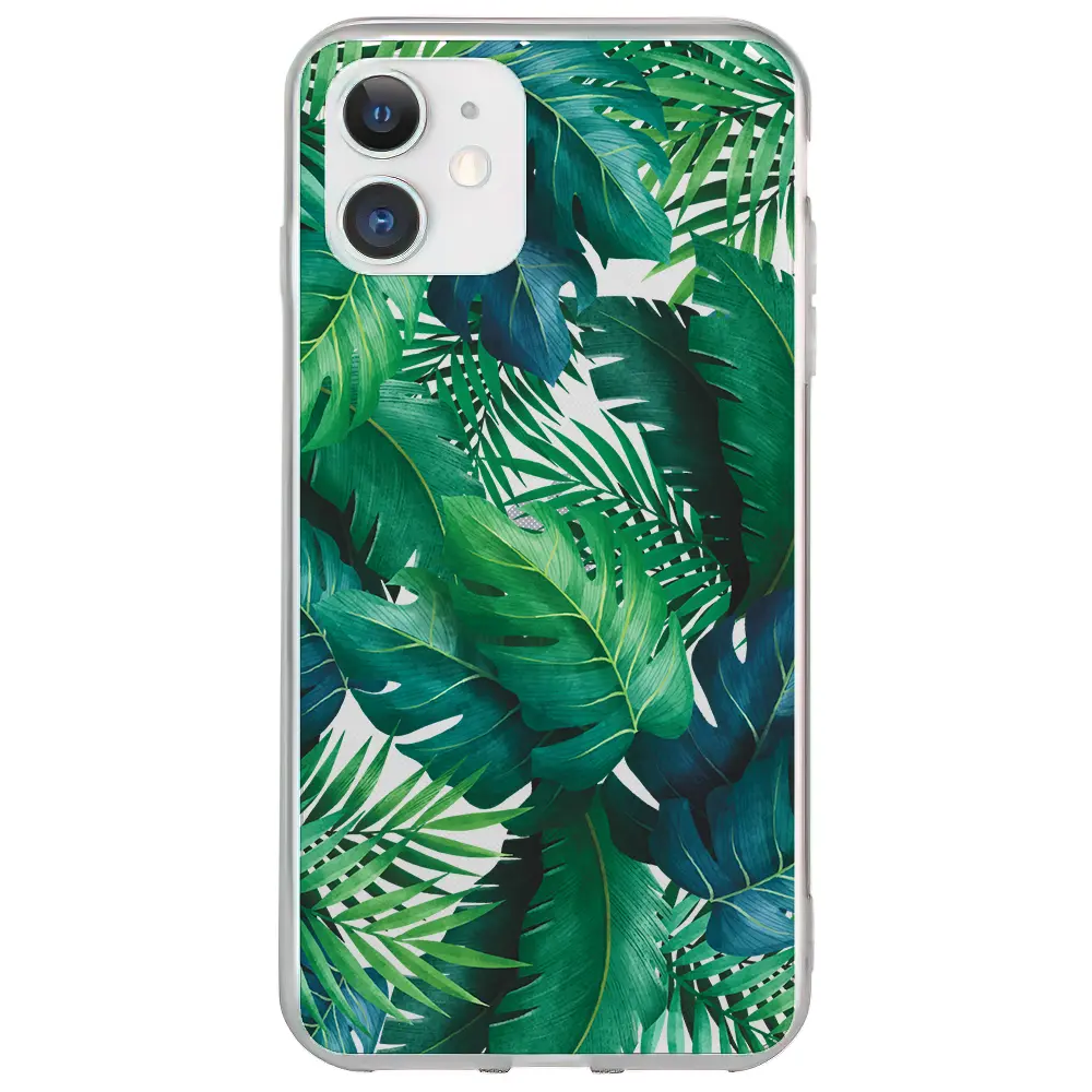 Apple iPhone 12 Mini Şeffaf Telefon Kılıfı - Yesil Tropikaller