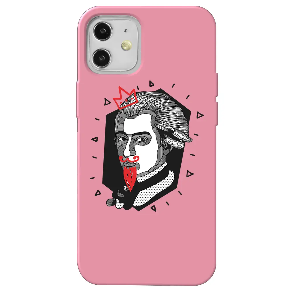 Apple iPhone 12 Pembe Renkli Silikon Telefon Kılıfı - Amadeus Mozart
