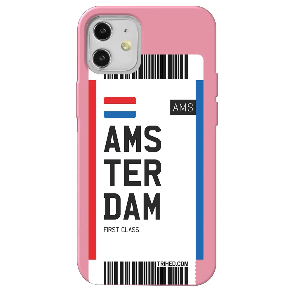 Apple iPhone 12 Pembe Renkli Silikon Telefon Kılıfı - Amsterdam Bileti