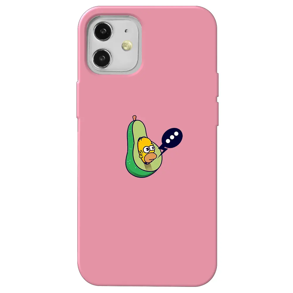 Apple iPhone 12 Pembe Renkli Silikon Telefon Kılıfı - Avokado Simpson