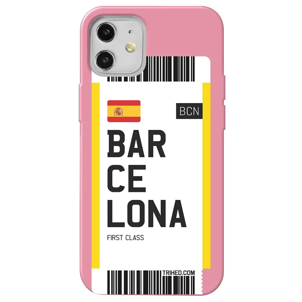 Apple iPhone 12 Pembe Renkli Silikon Telefon Kılıfı - Barcelona Bileti