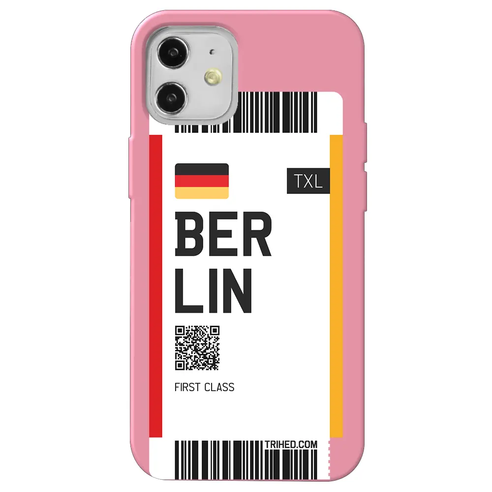 Apple iPhone 12 Pembe Renkli Silikon Telefon Kılıfı - Berlin Bileti
