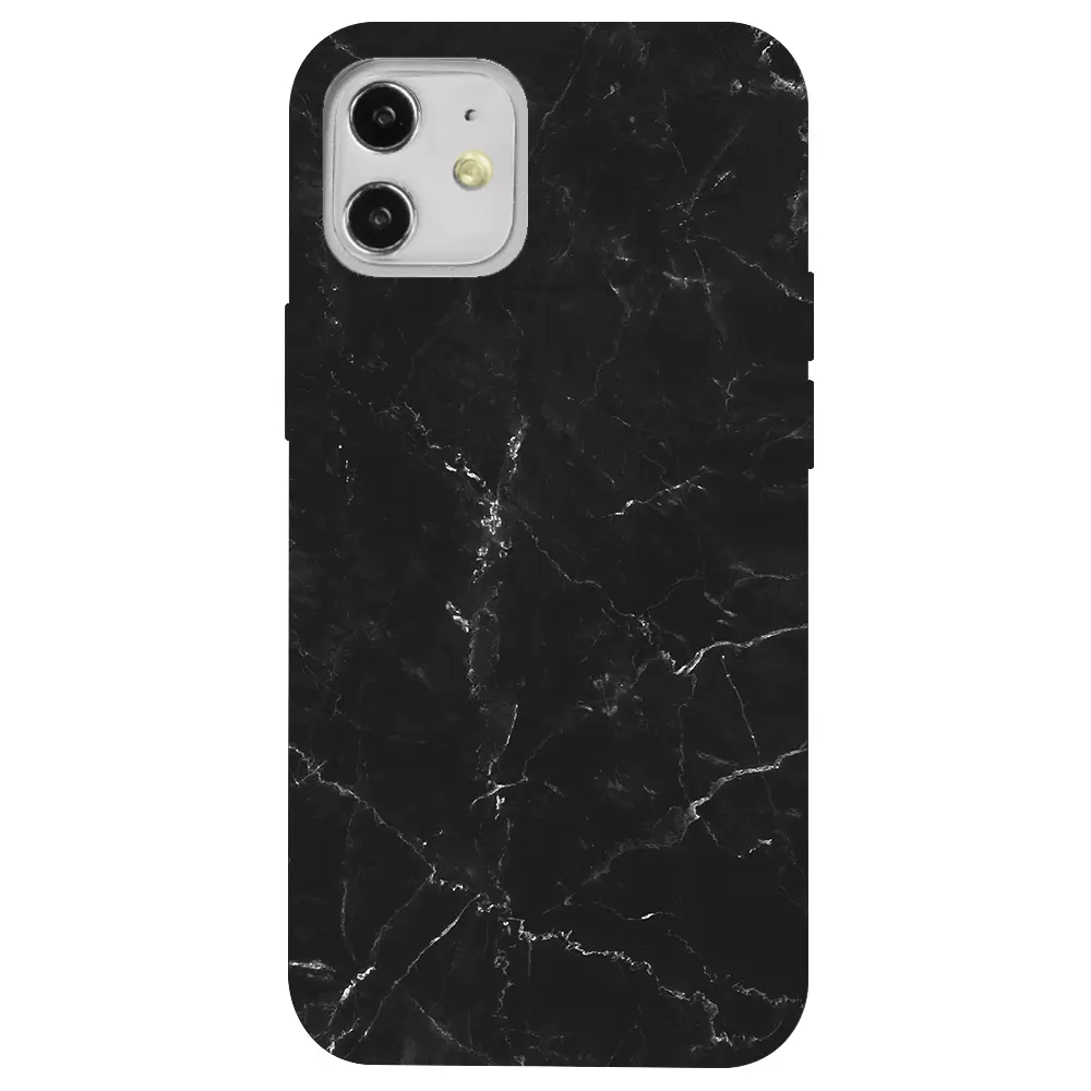 Apple iPhone 12 Pembe Renkli Silikon Telefon Kılıfı - Black Marble