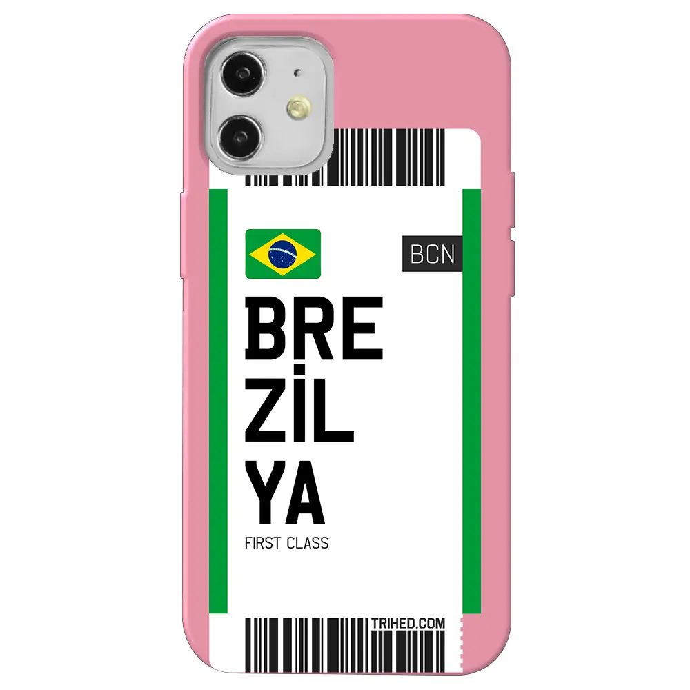Apple iPhone 12 Pembe Renkli Silikon Telefon Kılıfı - Brezilya Bileti