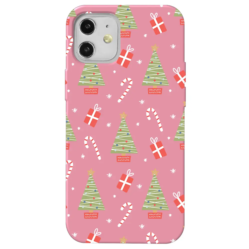 Apple iPhone 12 Pembe Renkli Silikon Telefon Kılıfı - Christmas Candy