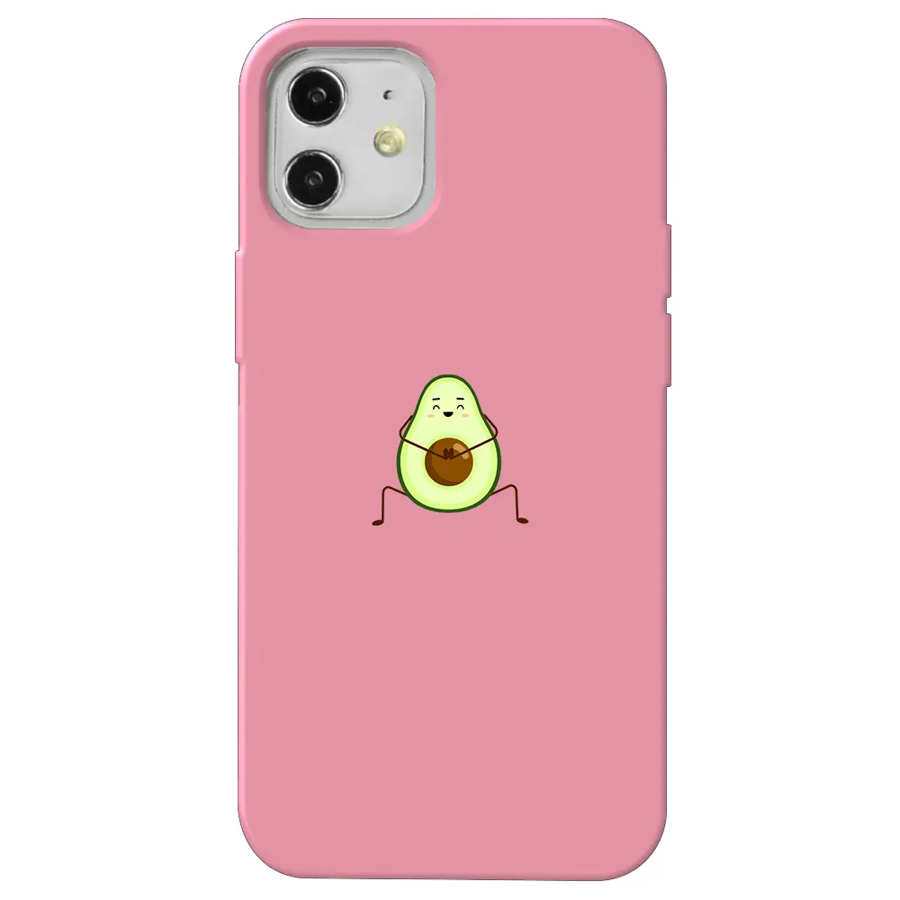 Apple iPhone 12 Pembe Renkli Silikon Telefon Kılıfı - Cute Avokado