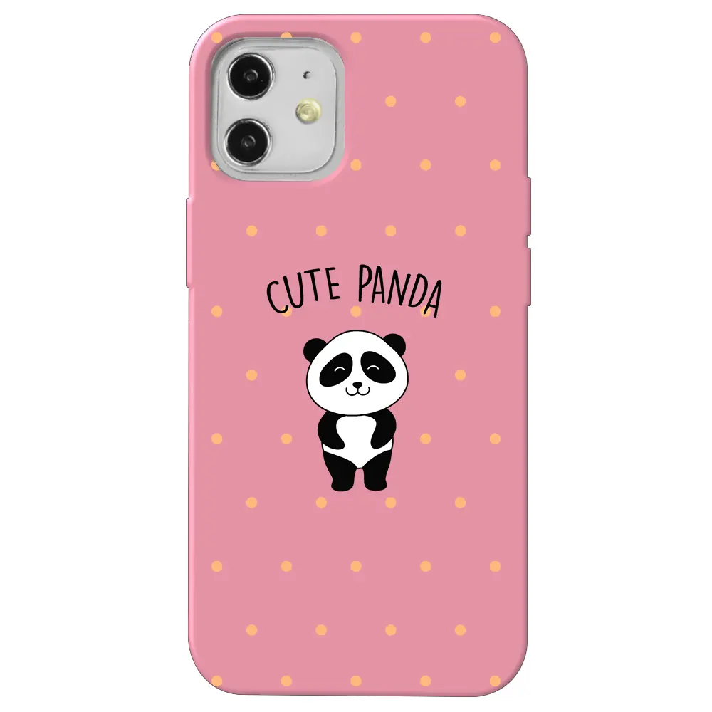Apple iPhone 12 Pembe Renkli Silikon Telefon Kılıfı - Cute Panda