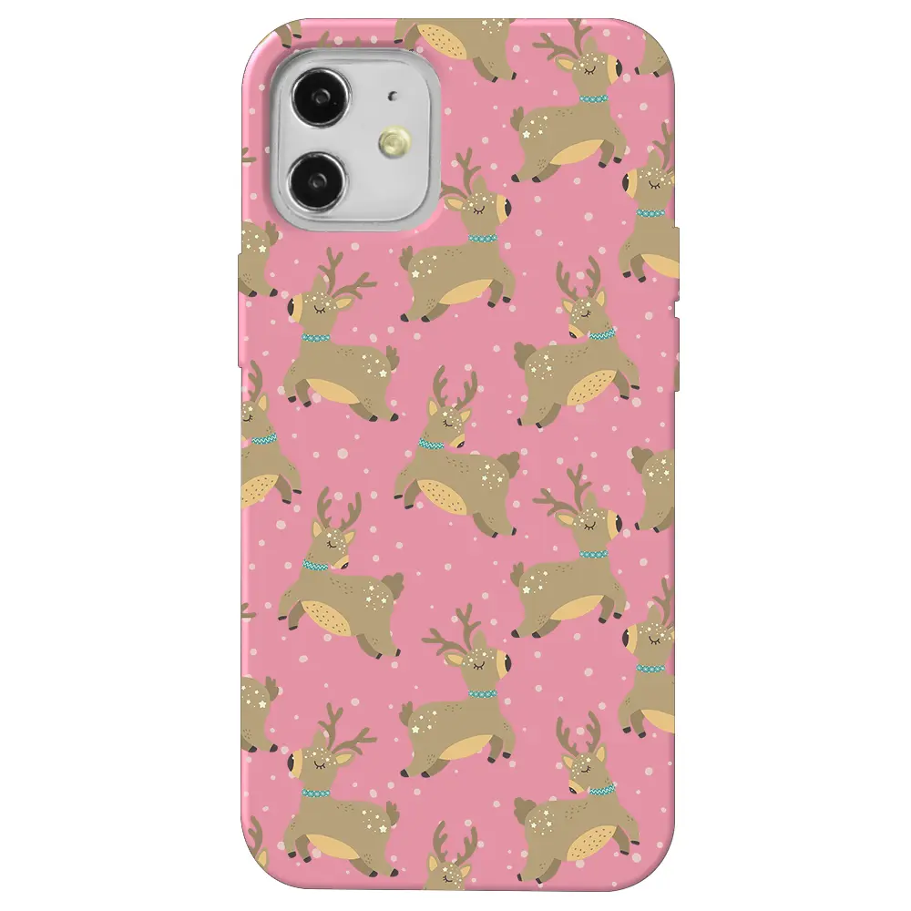 Apple iPhone 12 Pembe Renkli Silikon Telefon Kılıfı - Dear Deer