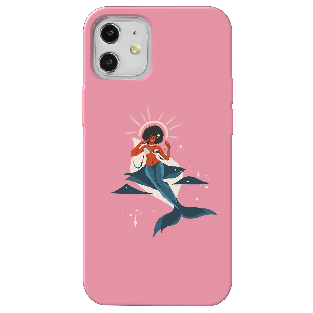 Apple iPhone 12 Pembe Renkli Silikon Telefon Kılıfı - Deniz Kızı