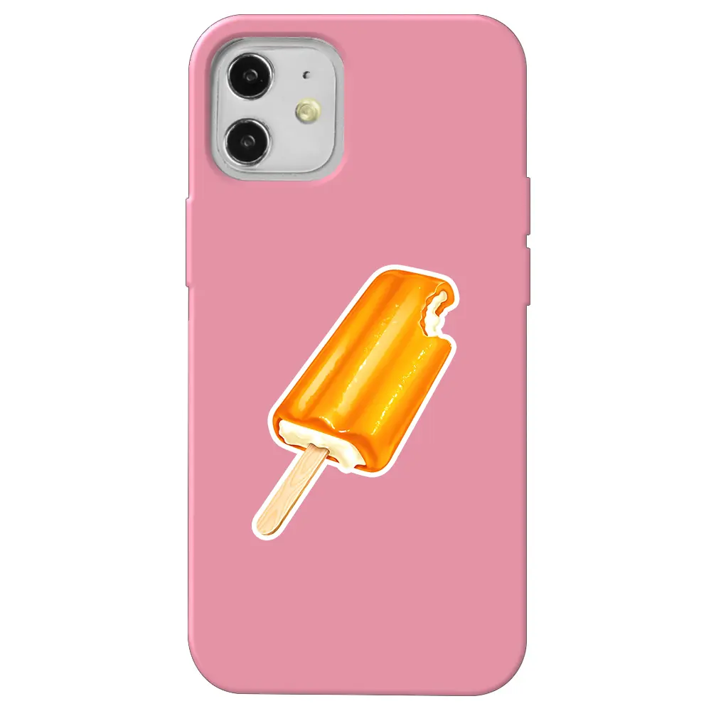 Apple iPhone 12 Pembe Renkli Silikon Telefon Kılıfı - Dondurma