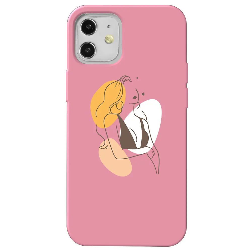 Apple iPhone 12 Pembe Renkli Silikon Telefon Kılıfı - Dream Girl