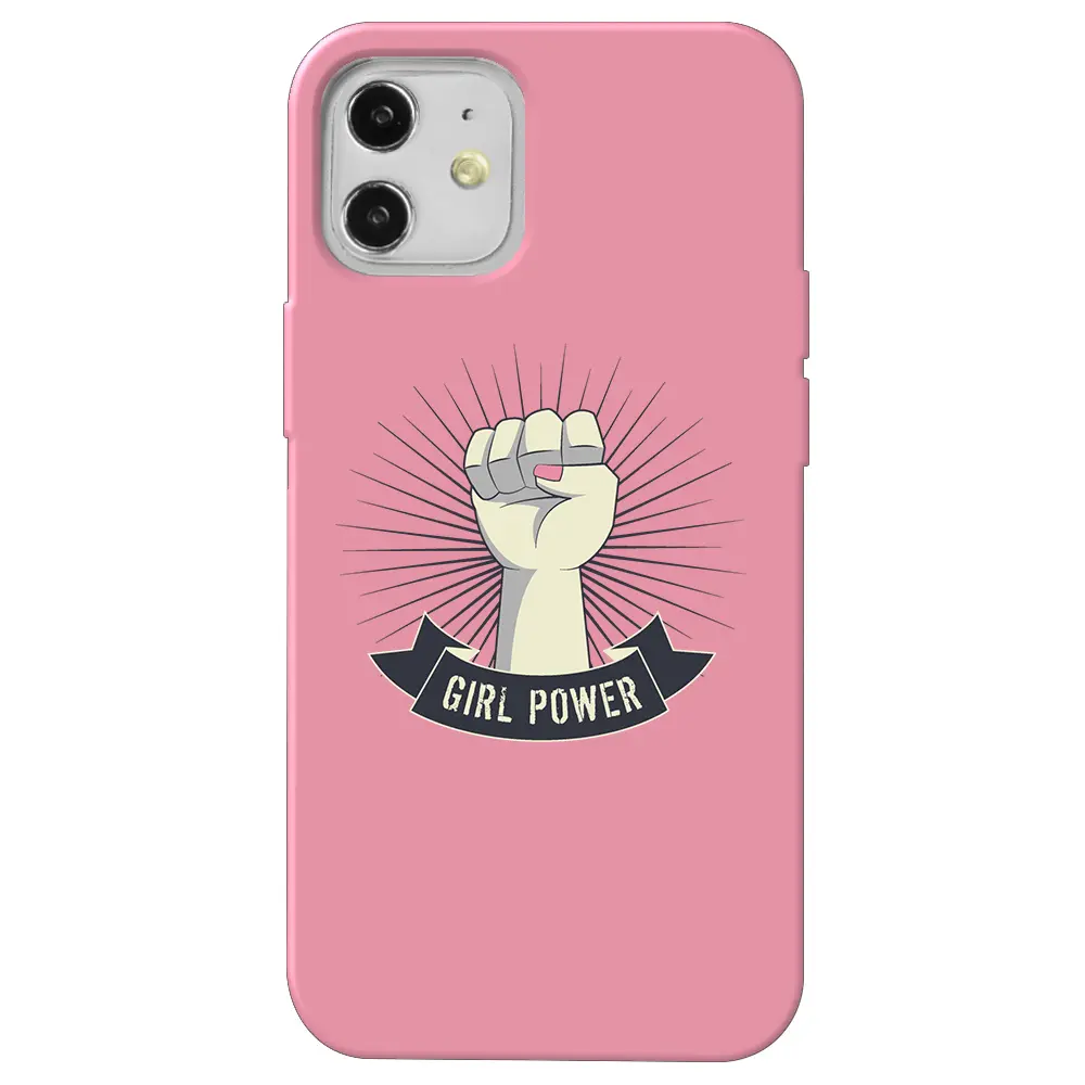 Apple iPhone 12 Pembe Renkli Silikon Telefon Kılıfı - Girl Punch