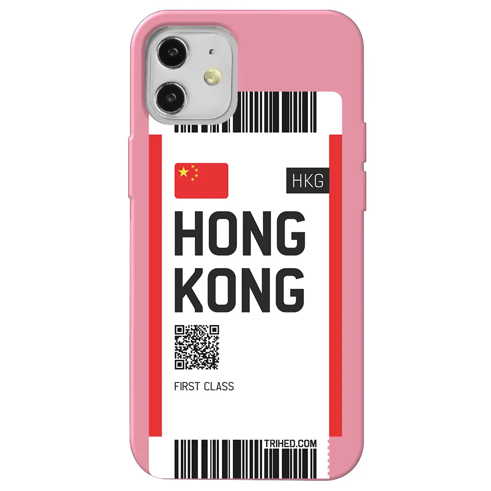 Apple iPhone 12 Pembe Renkli Silikon Telefon Kılıfı - Hong Kong Bileti