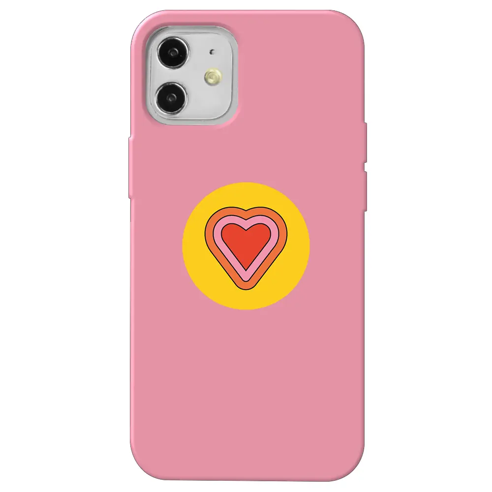 Apple iPhone 12 Pembe Renkli Silikon Telefon Kılıfı - Kalp