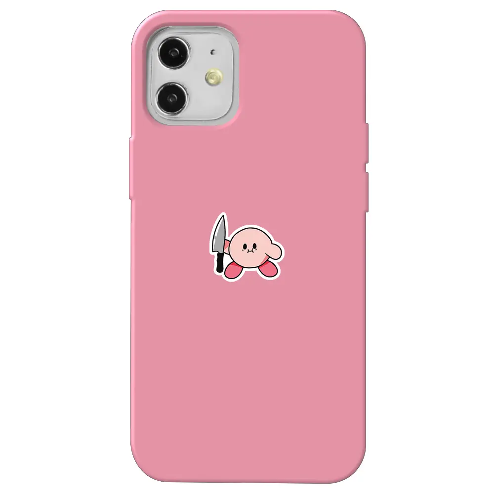 Apple iPhone 12 Pembe Renkli Silikon Telefon Kılıfı - Kirby