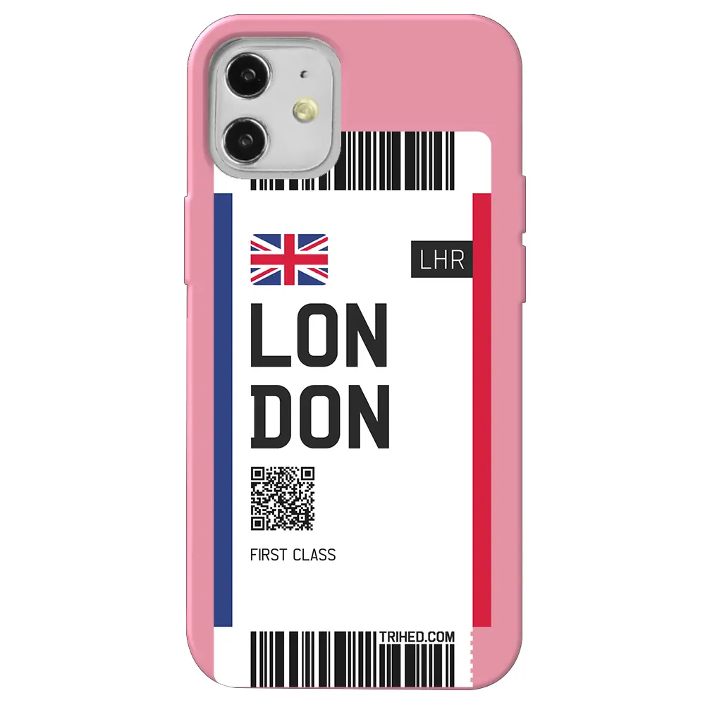 Apple iPhone 12 Pembe Renkli Silikon Telefon Kılıfı - London Bileti