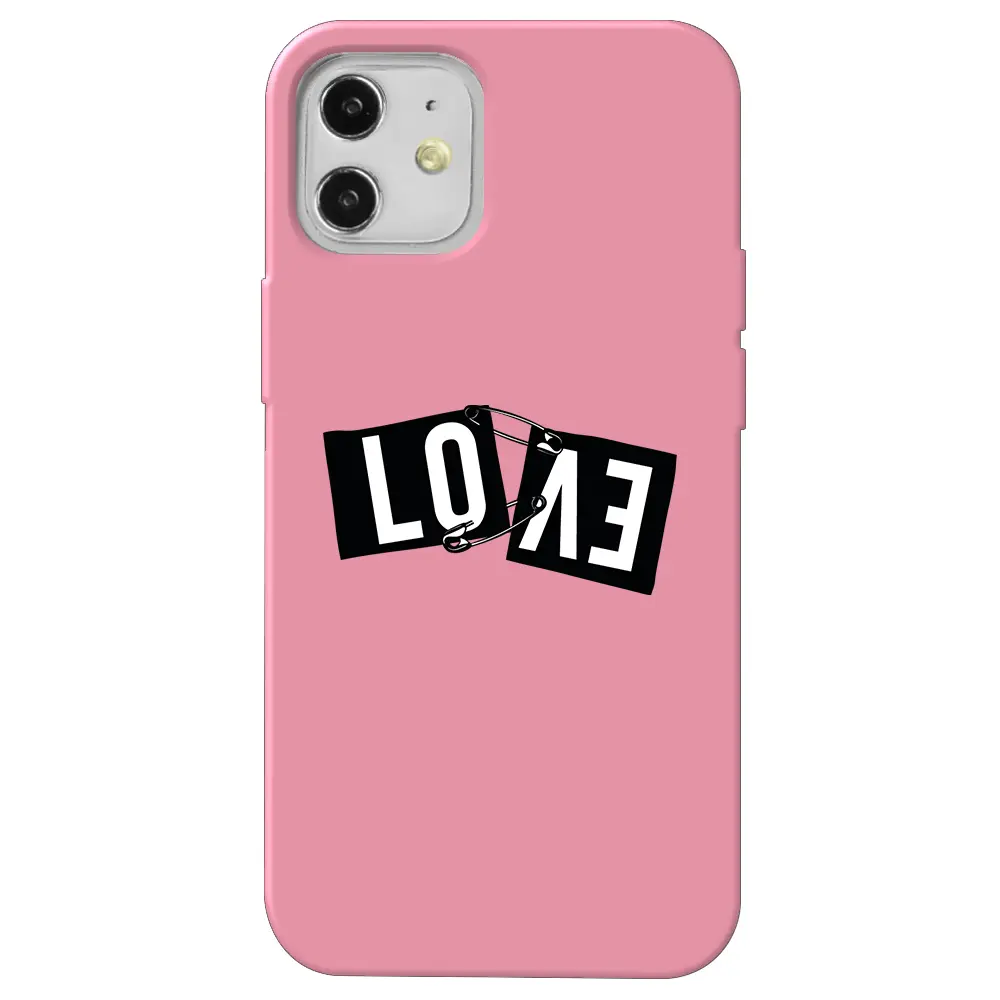 Apple iPhone 12 Pembe Renkli Silikon Telefon Kılıfı - Love