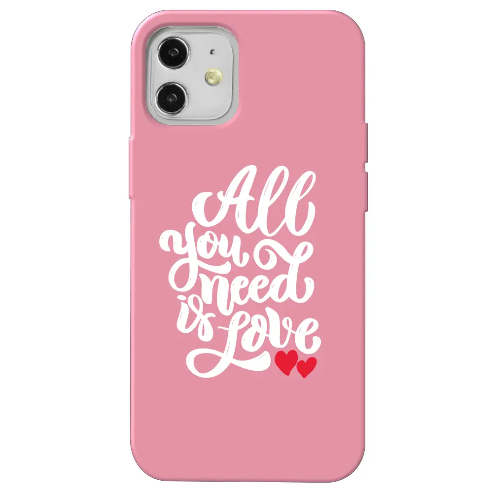Apple iPhone 12 Pembe Renkli Silikon Telefon Kılıfı - Need Love