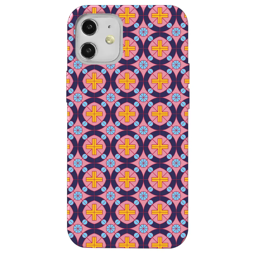 Apple iPhone 12 Pembe Renkli Silikon Telefon Kılıfı - Ottomans Tiles