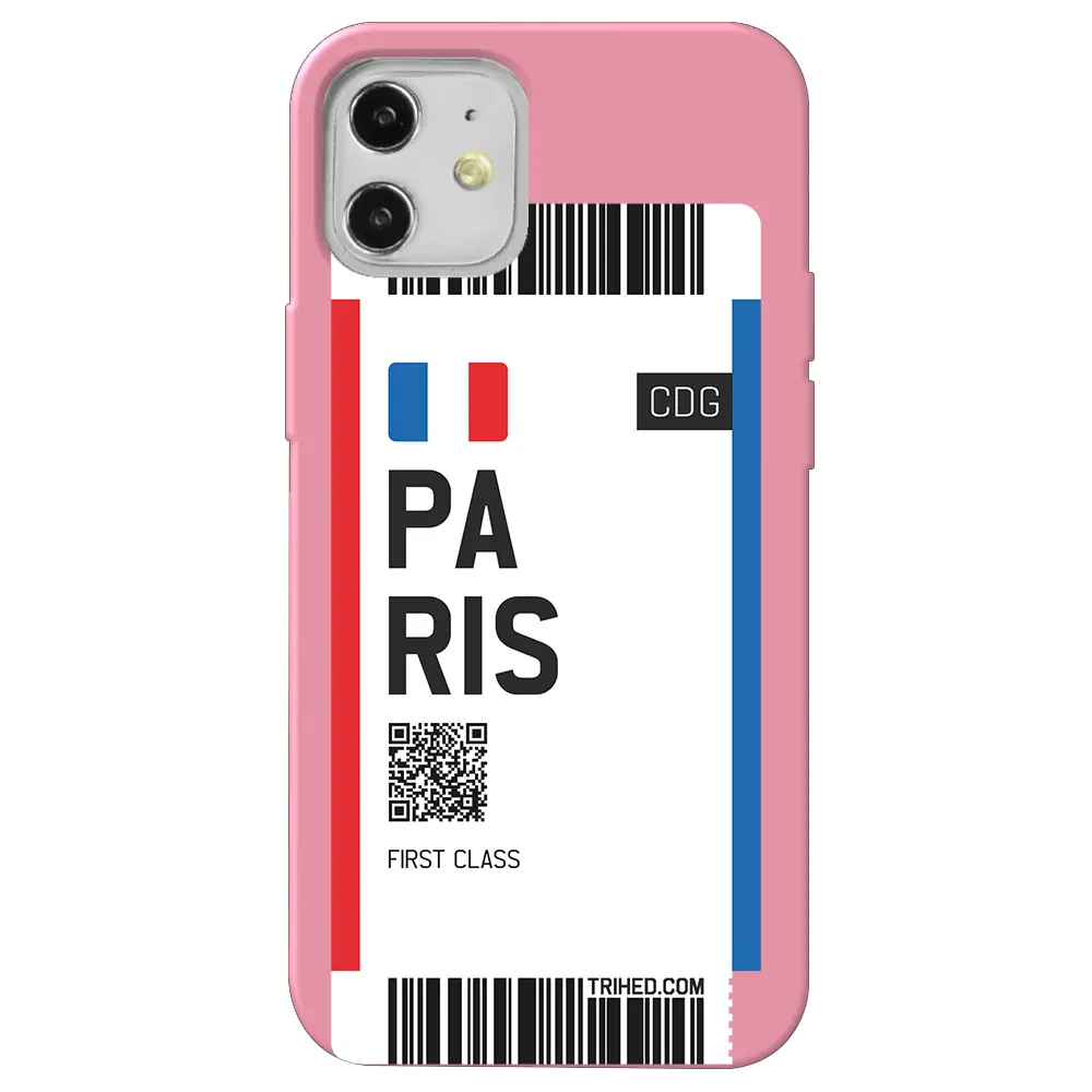 Apple iPhone 12 Pembe Renkli Silikon Telefon Kılıfı - Paris Bileti