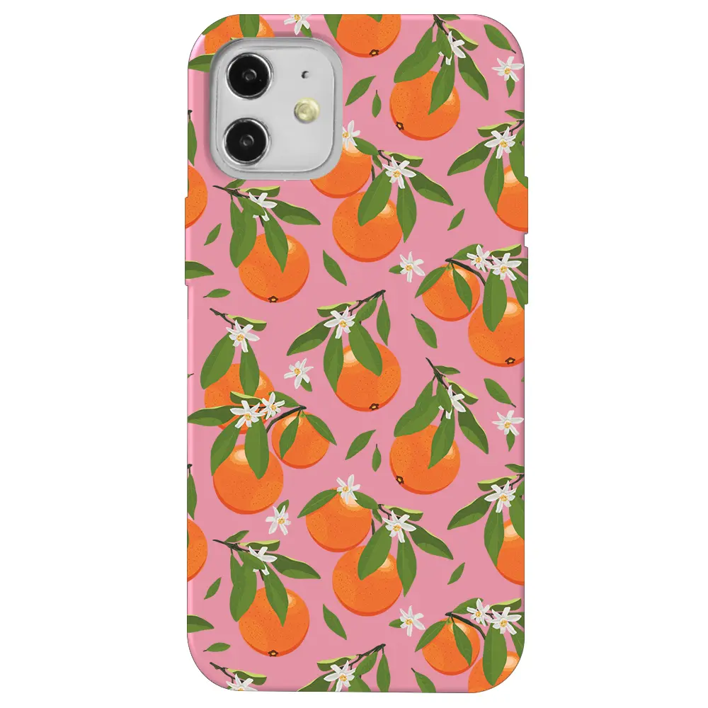 Apple iPhone 12 Pembe Renkli Silikon Telefon Kılıfı - Portakal Bahçesi