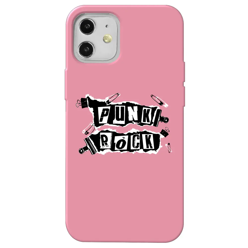 Apple iPhone 12 Pembe Renkli Silikon Telefon Kılıfı - Punk Rock