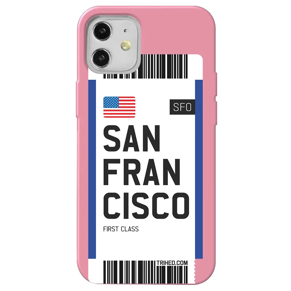 Apple iPhone 12 Pembe Renkli Silikon Telefon Kılıfı - San Francisco Bileti