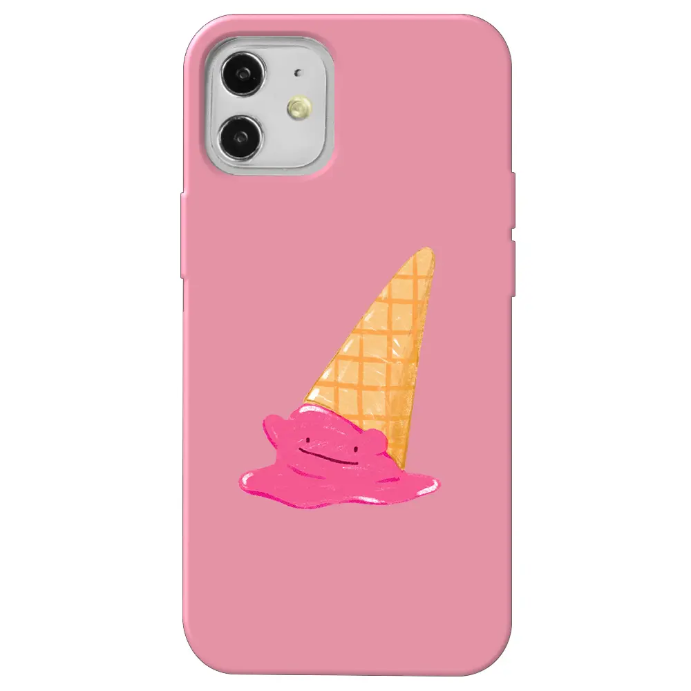 Apple iPhone 12 Pembe Renkli Silikon Telefon Kılıfı - Sevimli Dondurma