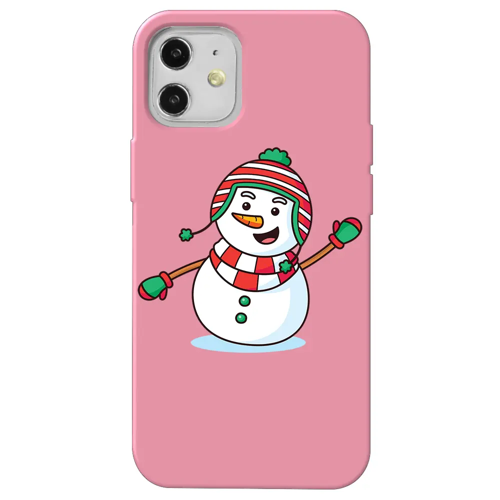 Apple iPhone 12 Pembe Renkli Silikon Telefon Kılıfı - Snowman 2