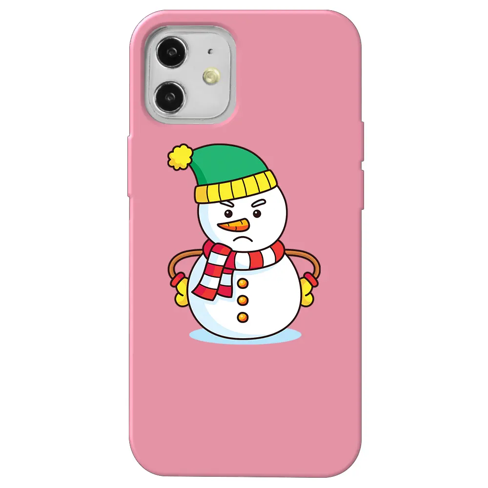 Apple iPhone 12 Pembe Renkli Silikon Telefon Kılıfı - Snowman 3