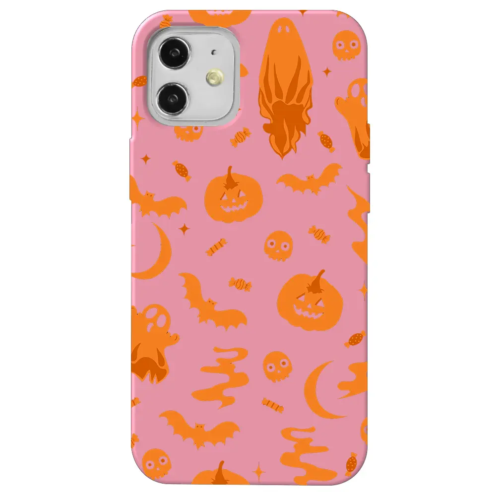 Apple iPhone 12 Pembe Renkli Silikon Telefon Kılıfı - Spooky Orange