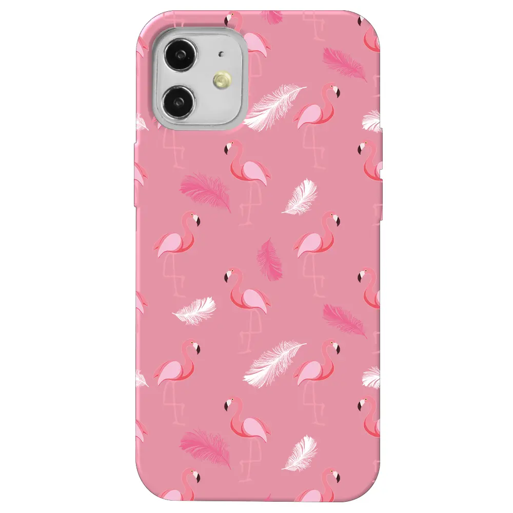 Apple iPhone 12 Pembe Renkli Silikon Telefon Kılıfı - Tuy ve Flamingo