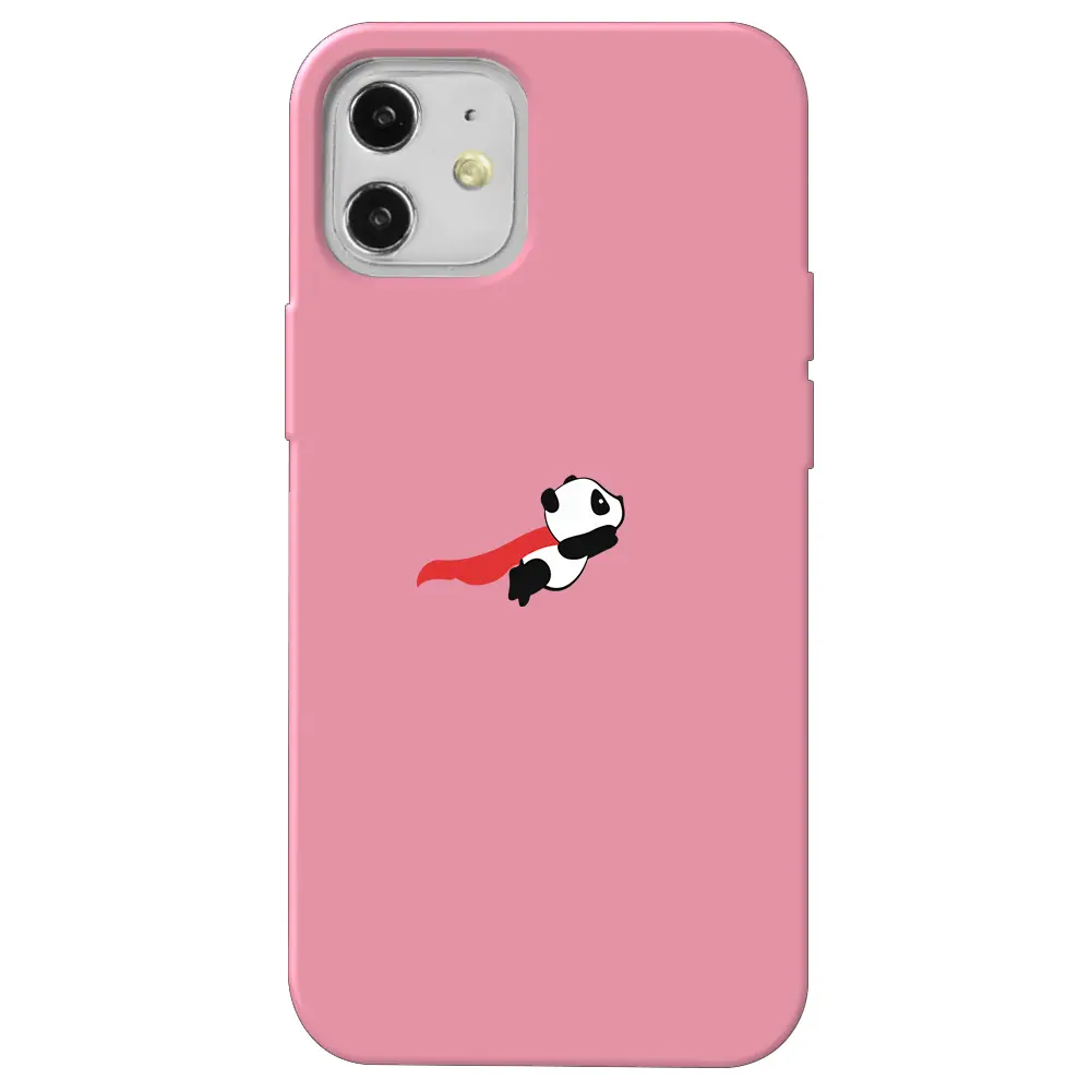 Apple iPhone 12 Pembe Renkli Silikon Telefon Kılıfı - Uçan Panda