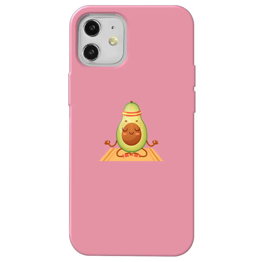 Apple iPhone 12 Pembe Renkli Silikon Telefon Kılıfı - Yogacado Avokado
