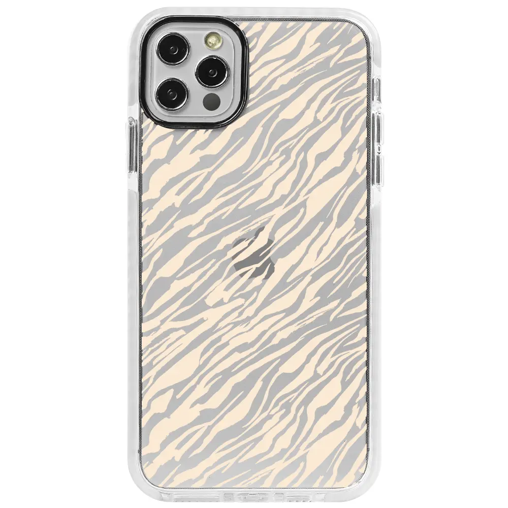 Apple iPhone 12 Pro Beyaz Impact Premium Telefon Kılıfı - Capraz Zebra Gold