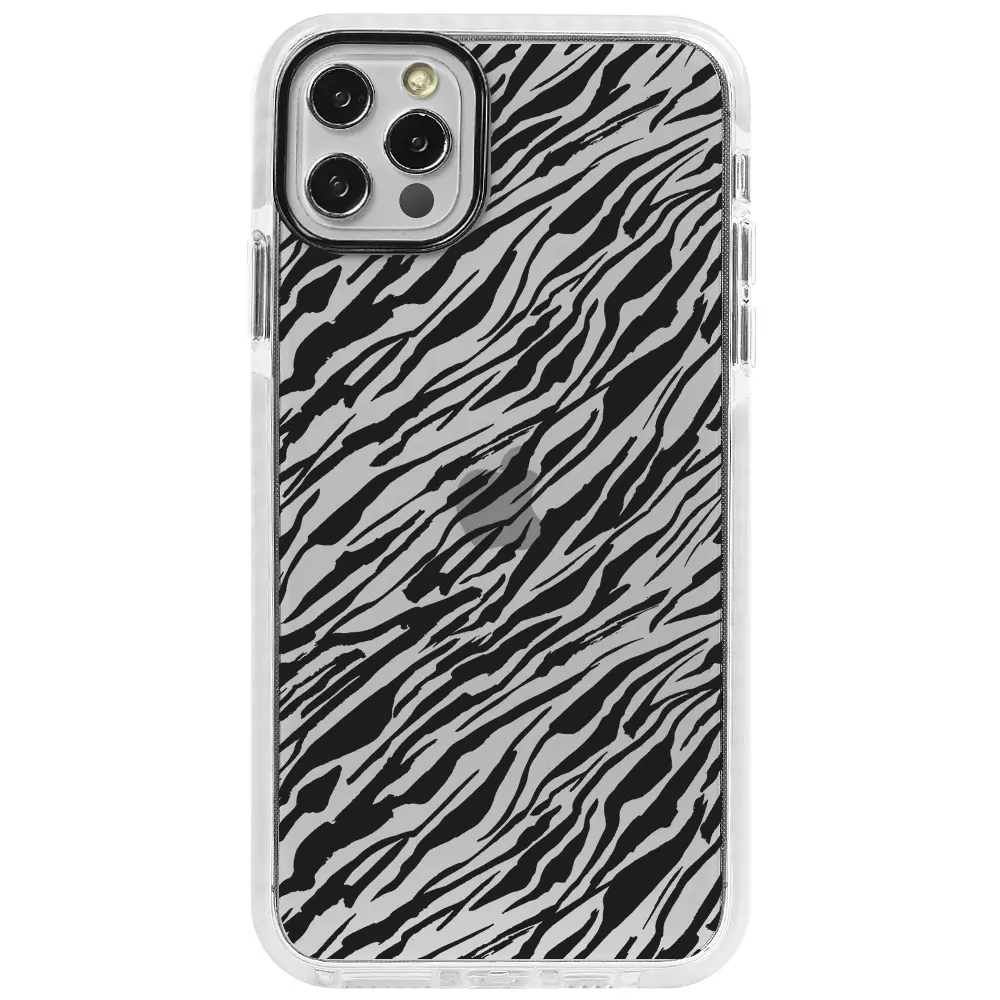 Apple iPhone 12 Pro Beyaz Impact Premium Telefon Kılıfı - Capraz Zebra Siyah