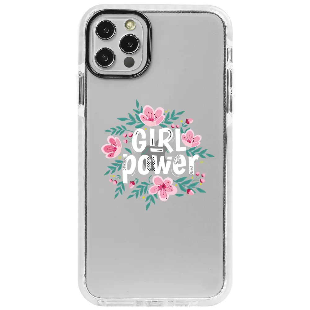 Apple iPhone 12 Pro Beyaz Impact Premium Telefon Kılıfı - Çiçekli Girl Power