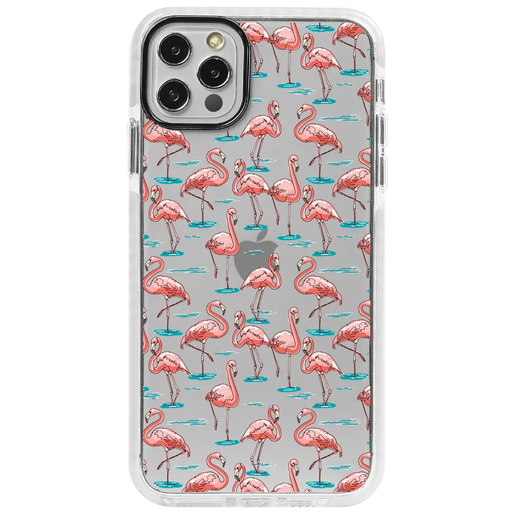 Apple iPhone 12 Pro Beyaz Impact Premium Telefon Kılıfı - Flamingolar