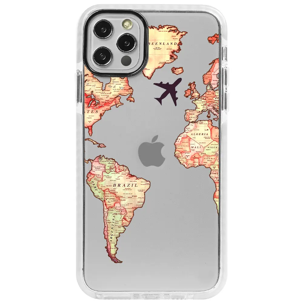 Apple iPhone 12 Pro Beyaz Impact Premium Telefon Kılıfı - Harita Tasarımlı