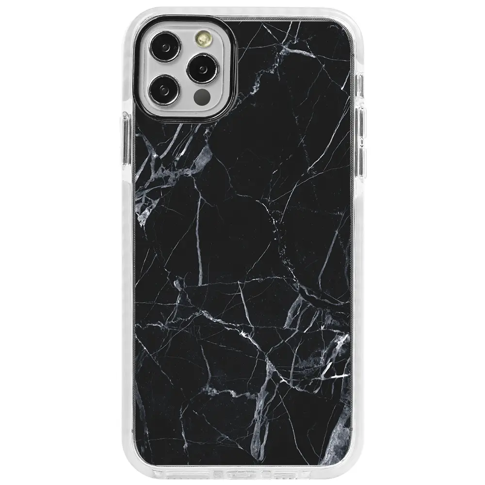 Apple iPhone 12 Pro Beyaz Impact Premium Telefon Kılıfı - Siyah Catlak