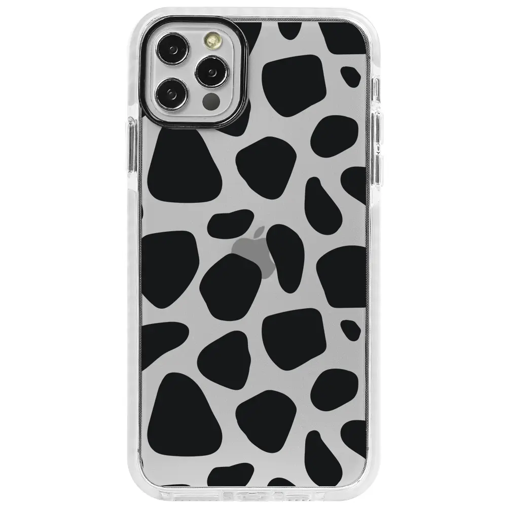Apple iPhone 12 Pro Beyaz Impact Premium Telefon Kılıfı - Siyah Desenler