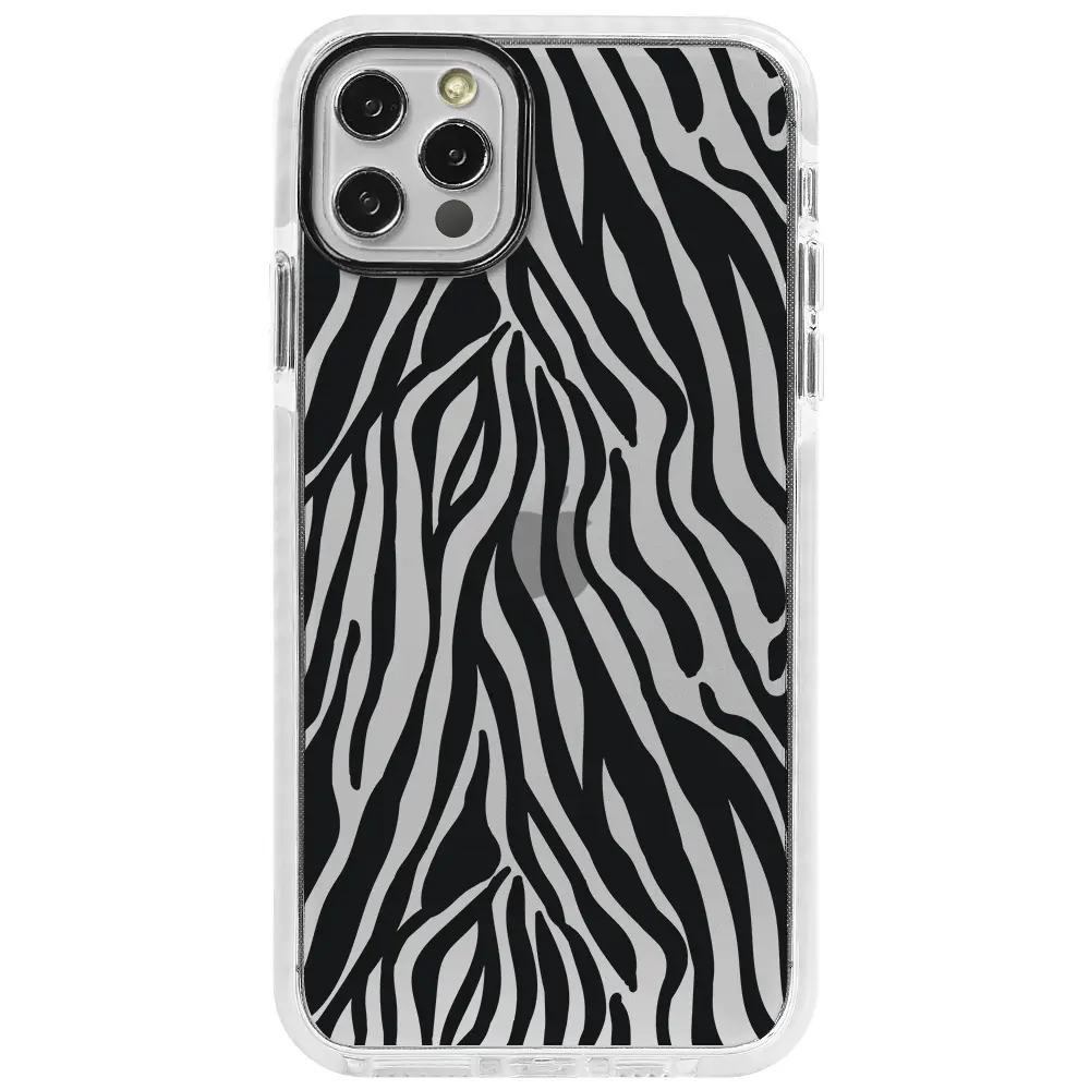 Apple iPhone 12 Pro Beyaz Impact Premium Telefon Kılıfı - Siyah Zebra Desenleri